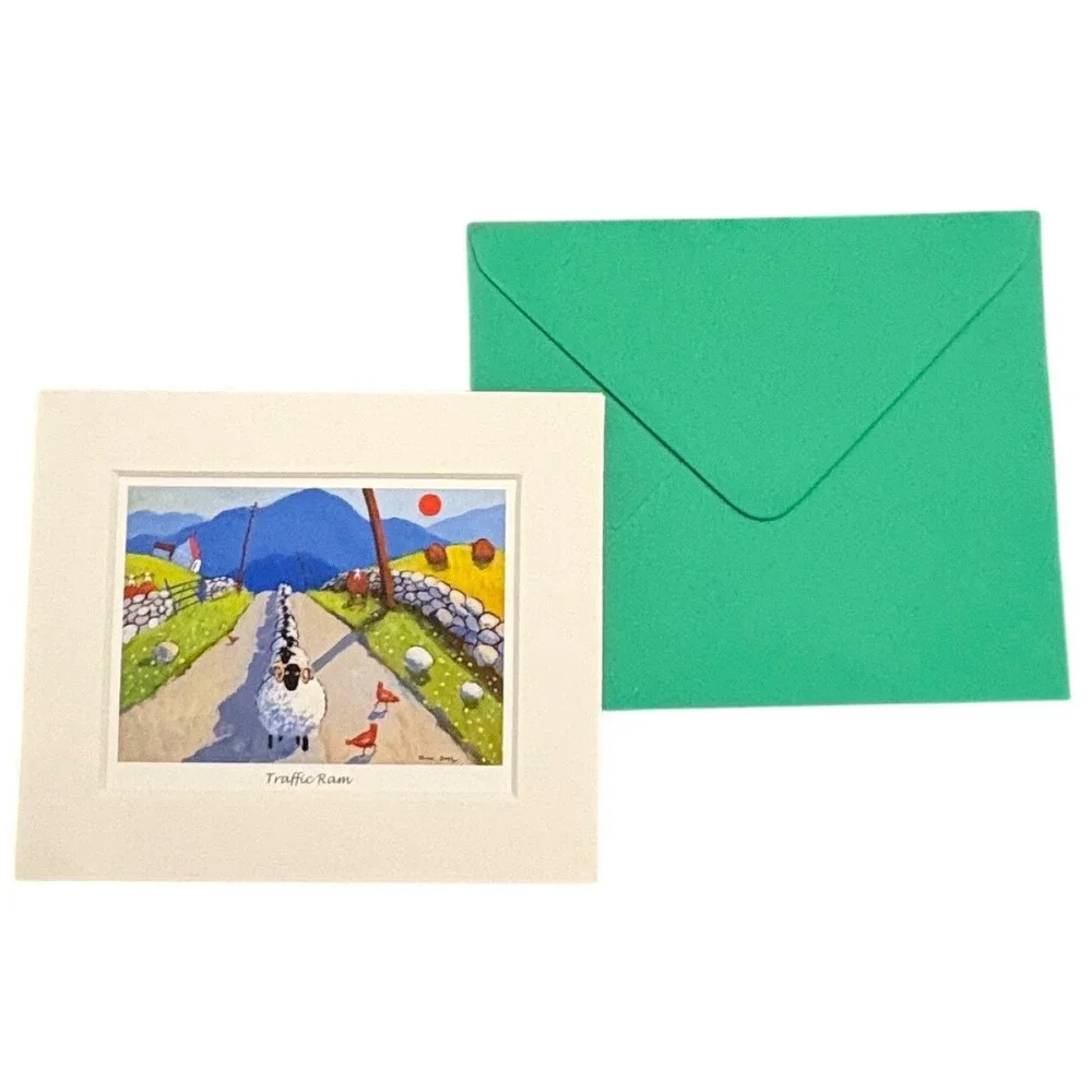 Thomas Joseph Traffic Ram Whimsical Sheep Greeting Card Mated TJ110 New Ireland